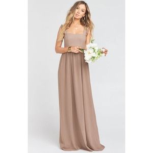 Show Me Your Mumu June Maxi Dress Medium Dune Brown Chiffon Ruffle Formal